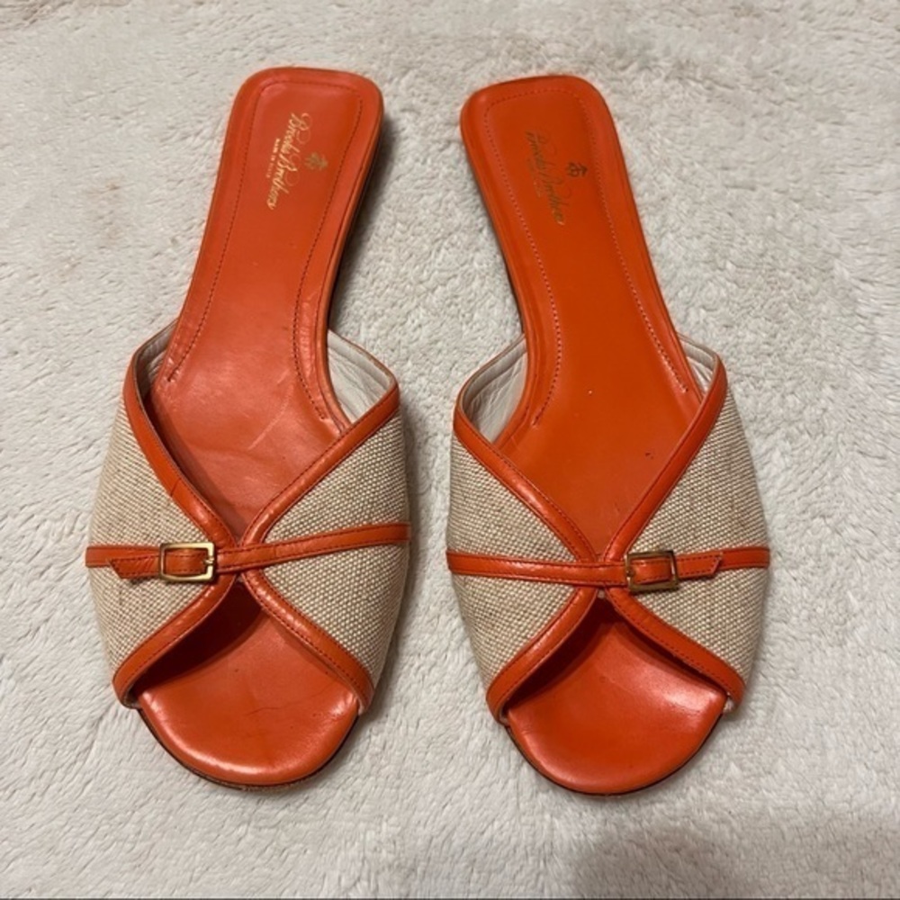 Brooks Brothers Orange Tangerine Peep Toe Leather Textile Jute SlipOn Sandal 9.5